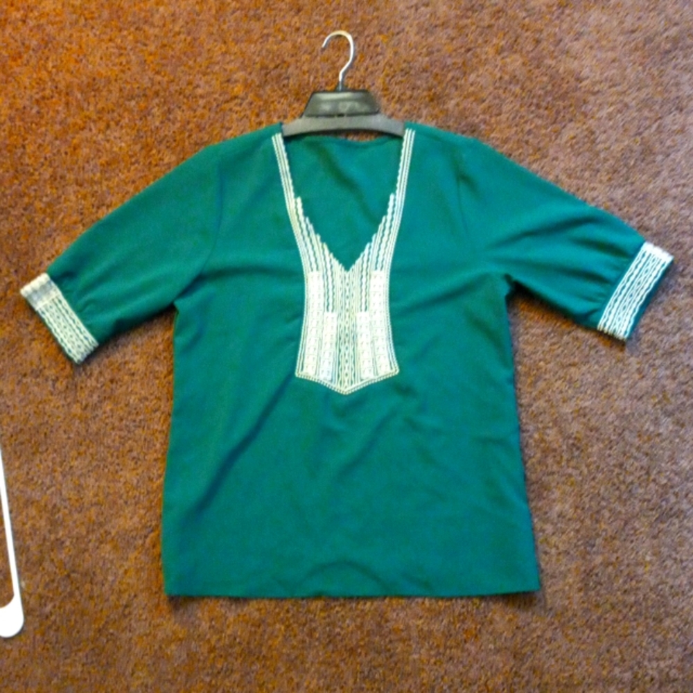 Emerald Green Embroidered Shein Blouse size Large